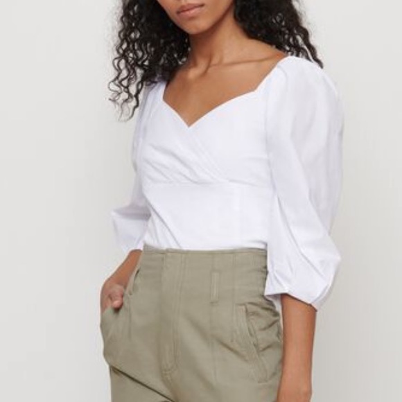 Dynamite Cropped White Sleeve Poplin Blouse - Picture 2 of 7